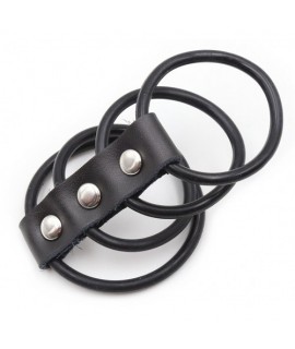 Четыре эрекционных кольца из силикона на кожаном ремешке, арт.212443004