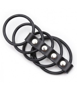 Пять эрекционных колец из силикона на кожаном ремешке, арт.212453004