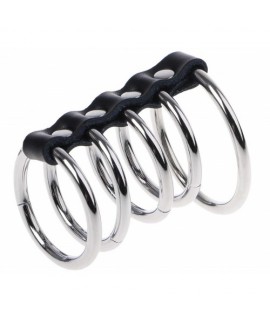 Пять эрекционных кольца из стали на кожаном ремешке, арт.212452003