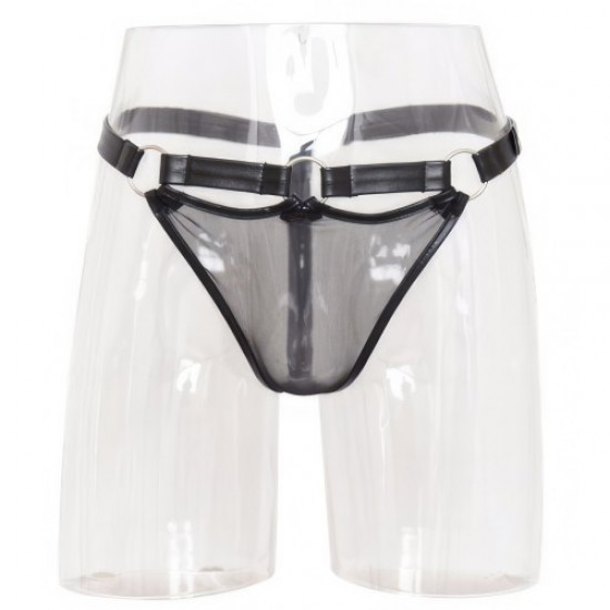 Мужские трусики-стринги с сеточкой, обхват трусиков от 80 до 106 см, искусственная кожа, арт 11494