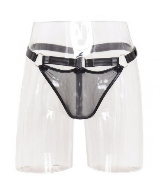 Мужские трусики-стринги с сеточкой, обхват трусиков от 80 до 106 см, искусственная кожа, арт 11494