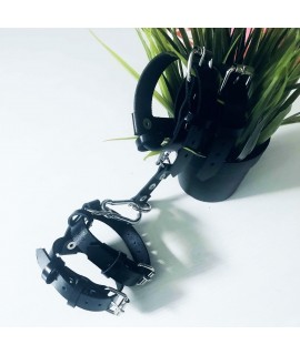 НАРУЧНИКИ ОДНОСЛОЙНЫЕ ИЗ ДВУХ РЕМЕШКОВ, НАТУРАЛЬНАЯ КОЖА, ЧЕРНЫЕ, арт 02181