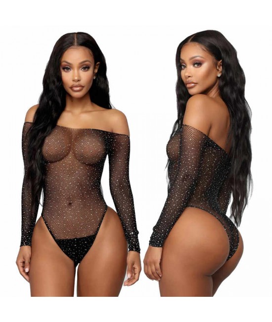 Боди-сетка со стразами, чёрное, размер OS