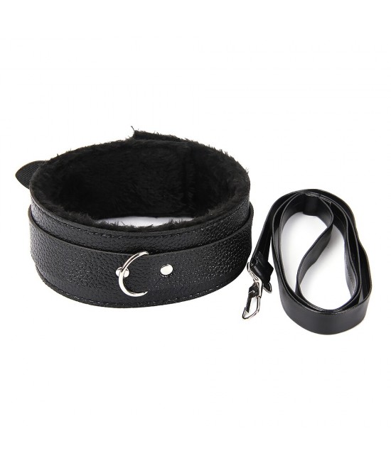 Ошейник с поводком, цвет черный