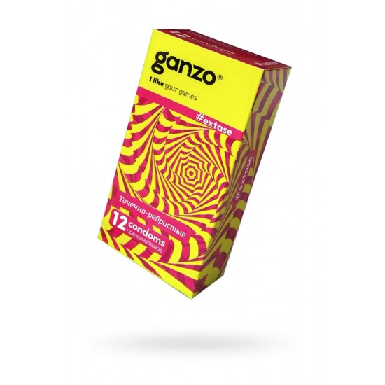 ПРЕЗЕРВАТИВЫ GANZO EXTASE, С ТОЧЕЧНО-РЕБРИСТОЙ ПОВЕРХНОСТЬЮ, АНАТОМИЧЕСКОЙ ФОРМЫ, ЛАТЕКС, 18 СМ, 12 ШТ, арт.141