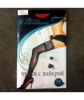 Чулки с лайкрой, цвет красный, силиконовые полосы, 40 den, арт 1414б