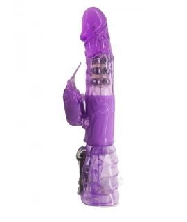  Фиолетовый вибратор с бусинами и клиторальным отростком, арт bw-020007