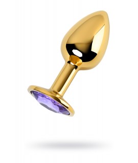 АНАЛЬНЫЙ СТРАЗ METAL BY TOYFA, МЕТАЛЛ, ЗОЛОТИСТЫЙ, С КРИСТАЛЛОМ ЦВЕТА АМЕТИСТ, 7 СМ, Ø 2,8 СМ, 50 Г