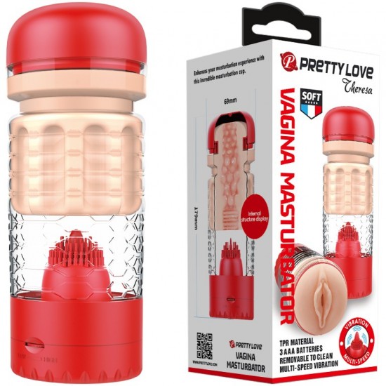 Мастурбатор - вагина с вибрацией «Emily», цвет красный, с оригинальным рисунком, арт BM-00900T65-1