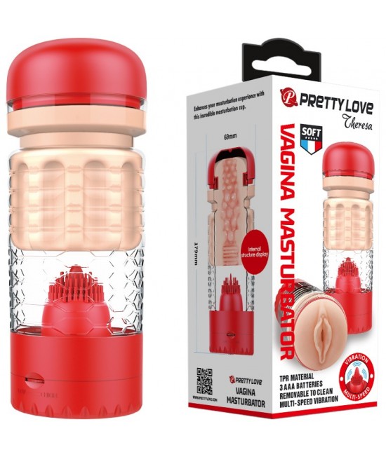 Мастурбатор - вагина с вибрацией «Emily», цвет красный, с оригинальным рисунком, арт BM-00900T65-1