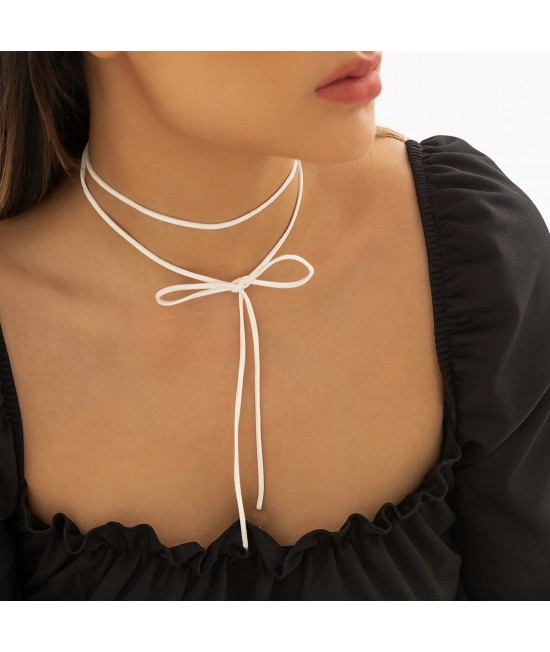 Чокер-шнурок на шею, натуральная кожа, длина, 132 см, цвет белый, арт 2525/11