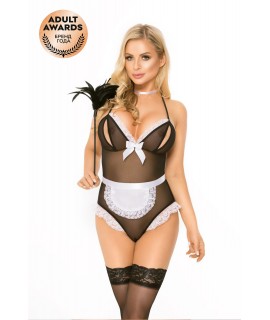 Костюм горничной SoftLine Collection Edna (боди, повязка на шею), черный, S/M, арт 1881