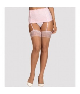 Бежевые чулки с нежно-розовым кружевом Girlly L/XL, арт. 8807