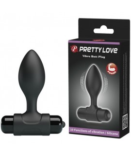 Анальная пробка с вибрацией PrettyLove 8,6 х 2,7 см., черная, арт BI-040077