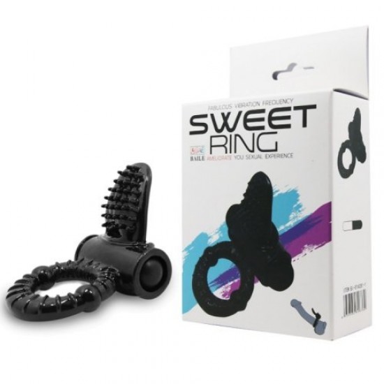 Эрекционное кольцо язычок с вибрацией черное, арт BI-014081-1