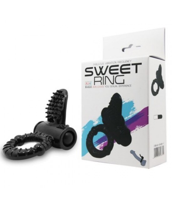 Эрекционное кольцо язычок с вибрацией черное, арт BI-014081-1