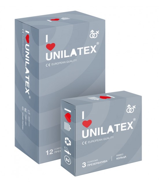 ПРЕЗЕРВАТИВЫ UNILATEX "RIBBED" с рифленой поверхностью, 12 шт., арт.3021