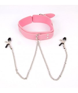 ОШЕЙНИК + ЗАЖИМЫ НА СОСКИ розовый арт. NTU-80340-6