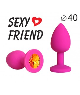 ВТУЛКА АНАЛЬНАЯ фуксия, цвет кристалла оранжевый, силикон, L 95 мм, D 40 мм, арт. SF-70290-08