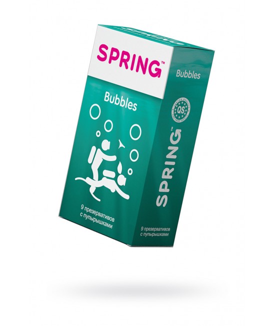 ПРЕЗЕРВАТИВЫ SPRING BUBBLES, С ТОЧЕЧНОЙ ПОВЕРХНОСТЬЮ, ЛАТЕКС, 19,5 СМ, 9 ШТ