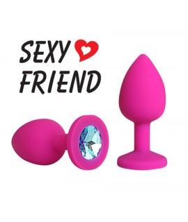 ВТУЛКА АНАЛЬНАЯ фуксия, цвет кристалла голубой, силикон, L 73 мм, D 30 мм