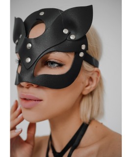 МАСКА - КОШКА, НАТУРАЛЬНАЯ КОЖА, цвет чёрный, арт 3090-3(1)