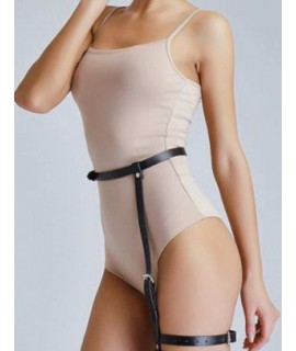 Гартер из натуральной кожи на одну ножку с поясом, регулируемая длина, черный цвет, Dorothea, арт. 3292-4 