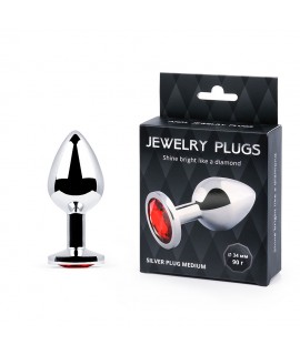 SILVER PLUG MEDIUM (втулка анальная), L 82 мм, D 34 мм, вес 90г, цвет кристалла рубиновый, арт. SM-14
