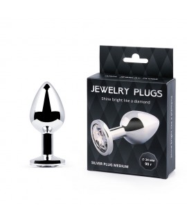 SILVER PLUG MEDIUM (втулка анальная), L 82 мм, D 34 мм, вес 90г, цвет кристалла бесцветный, арт. SM-01