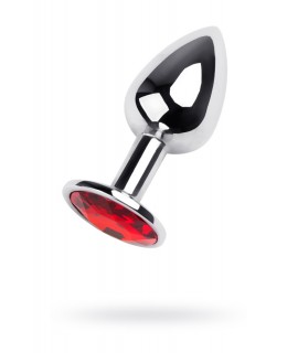 АНАЛЬНЫЙ СТРАЗ METAL BY TOYFA, МЕТАЛЛ, СЕРЕБРИСТЫЙ, С КРИСТАЛЛОМ ЦВЕТА РУБИН, 7 СМ, Ø 2,8 СМ, 50 Г