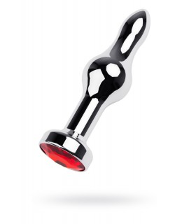 АНАЛЬНЫЙ СТРАЗ METAL BY TOYFA, МЕТАЛЛ, СЕРЕБРИСТЫЙ, С КРИСТАЛЛОМ ЦВЕТА РУБИН, 10 СМ, Ø2,7 СМ, 70 Г