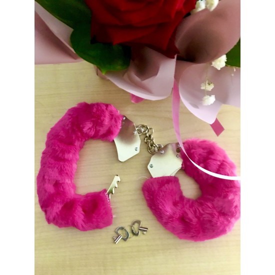 Металлические наручники с мехом(в ассортименте), цвет розовый арт bi-026024
