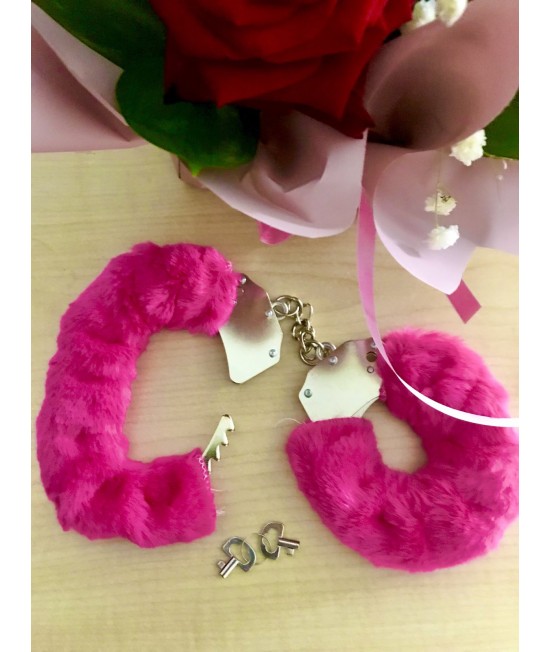 Металлические наручники с мехом(в ассортименте), цвет розовый арт bi-026024