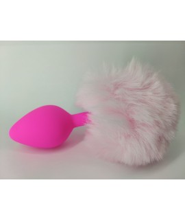 Анальная втулка с маленьким хвостиком белого цвета