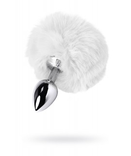 АНАЛЬНАЯ ВТУЛКА TOYFA METAL, МАЛЕНЬКАЯ, СЕРЕБРИСТАЯ, С БЕЛЫМ ХВОСТИКОМ