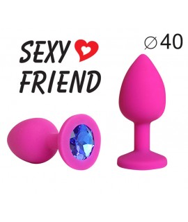 ВТУЛКА АНАЛЬНАЯ фуксия, цвет кристалла синий, силикон, L 95 мм, D 40 мм