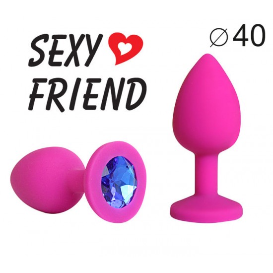 ВТУЛКА АНАЛЬНАЯ фуксия, цвет кристалла синий, силикон, L 95 мм, D 40 мм