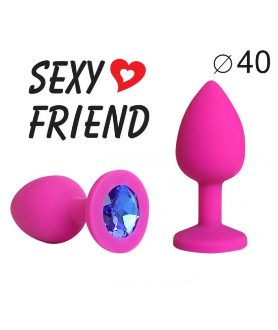 ВТУЛКА АНАЛЬНАЯ фуксия, цвет кристалла синий, силикон, L 95 мм, D 40 мм