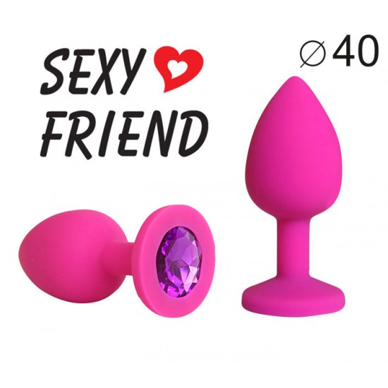 ВТУЛКА АНАЛЬНАЯ фуксия, цвет кристалла фиолетовый, силикон, L 95 мм, D 40 мм