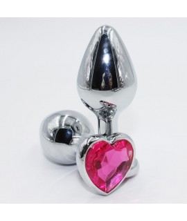 Втулка металл, кристалл розовое сердце (L)