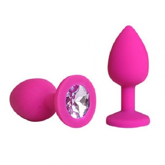 Втулка розовая с белым кристаллом, силикон (L)