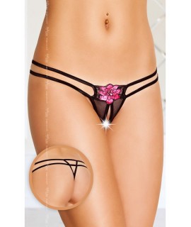 СТРИНГИ С РОЗОЧКОЙ ОТКРЫТЫЕ ЧЕРНО-РОЗОВЫЕ