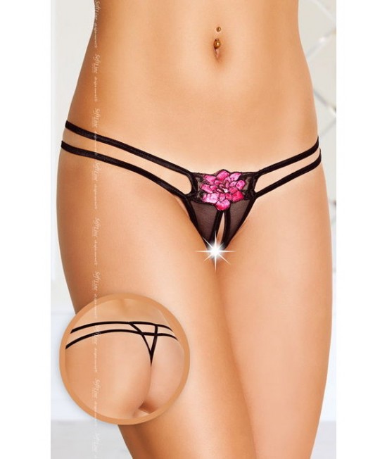 СТРИНГИ С РОЗОЧКОЙ ОТКРЫТЫЕ ЧЕРНО-РОЗОВЫЕ