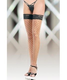 Чулки в крупную сетку (с силик. полосками) черные-M