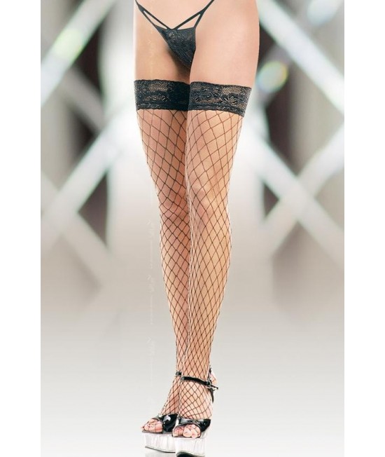 Чулки в крупную сетку (с силик. полосками) черные-M