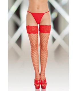 Чулки в крупную сетку (с силик. полосками) красные-L 