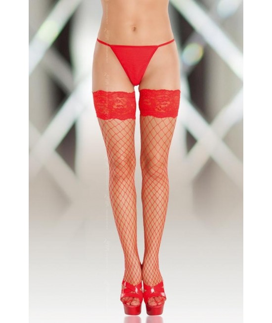 Чулки в крупную сетку (с силик. полосками) красные-XL