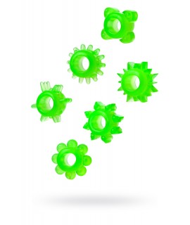 НАБОР КОЛЕЦ НА ПЕНИС TOYFA, ПВХ, ЗЕЛЕНЫЙ, 6 ШТ, Ø2 СМ