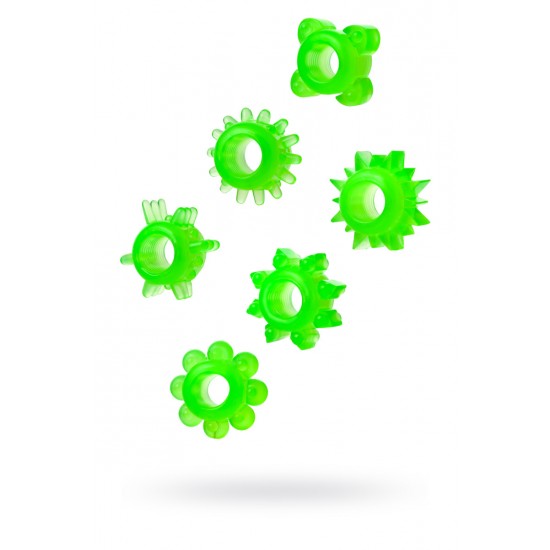 НАБОР КОЛЕЦ НА ПЕНИС TOYFA, ПВХ, ЗЕЛЕНЫЙ, 6 ШТ, Ø2 СМ