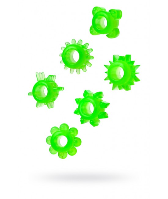 НАБОР КОЛЕЦ НА ПЕНИС TOYFA, ПВХ, ЗЕЛЕНЫЙ, 6 ШТ, Ø2 СМ